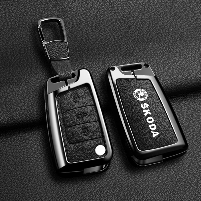 CWWR6 High Quality Leather Car Key Case Cover Shell Bag For Skoda Octavia A5 A7 Fabia Superb Kodiaq Karoq Keychain Auto Accessories