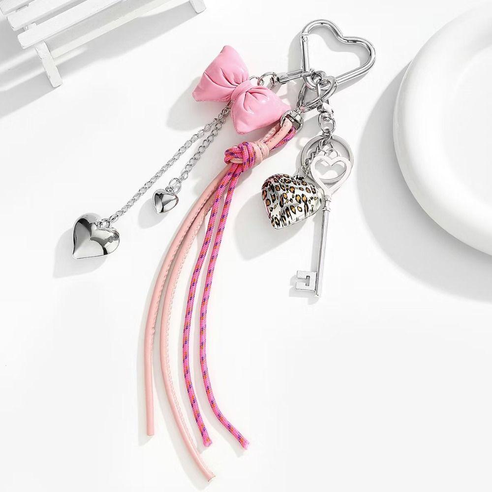 Hand-Woven Heart-shaped Mobile Pendant Nylon Rope Single Button Tassel Keychain Birthday Parties