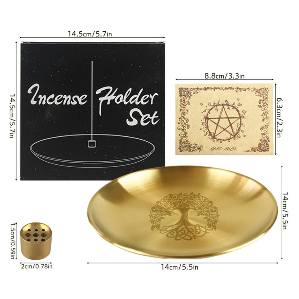 Stainless Steel Pagans Ritual Tray Altar Tree Pattern Plate Crystal Stone Shelves Candle Holder Incenses Burners