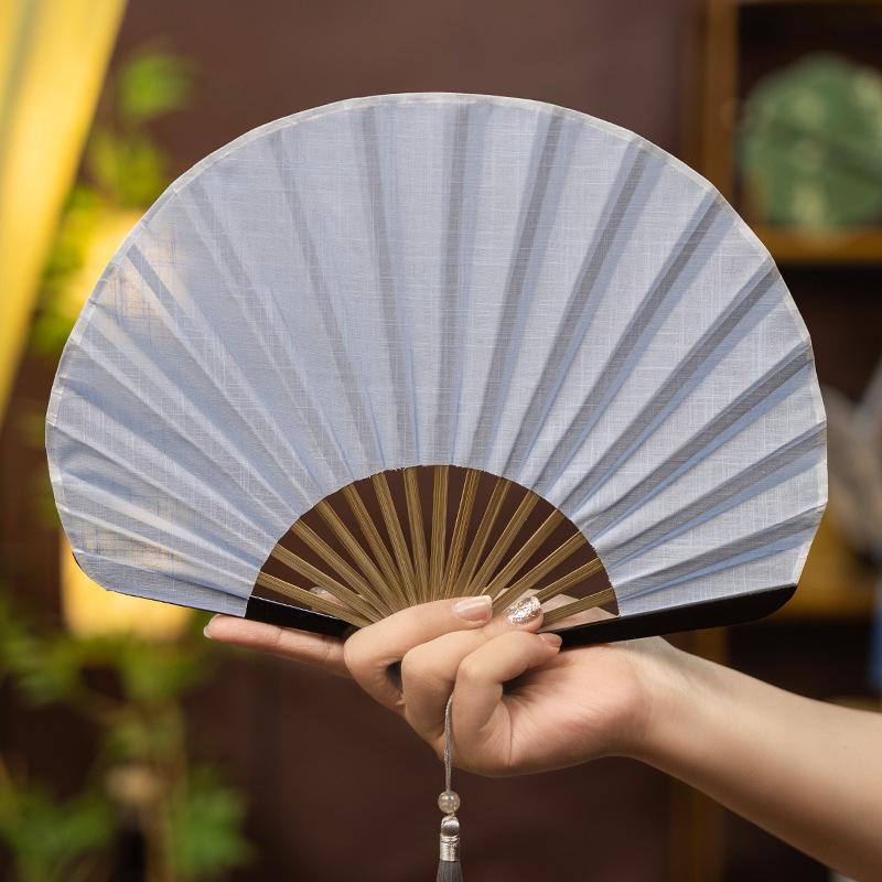 Креативный ретро мини веер-ракушка из хлопково-льняной ткани, китайский складной ручной веер, нежный однотонный ручной веер для женщин
