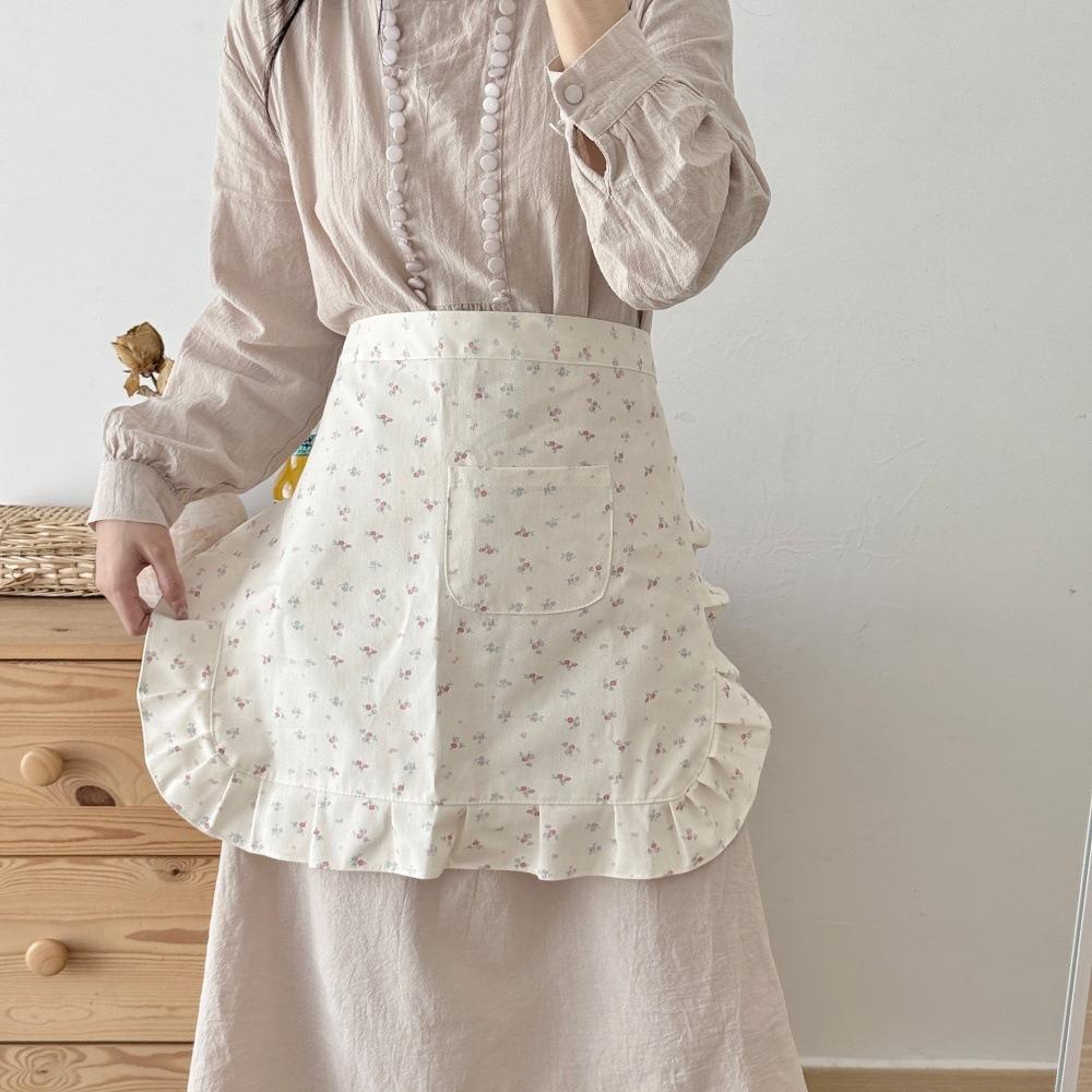 Korean Style Floral Lace Apron Floral Pattern Anti Fouling Apron Breathable Work Apron Coffee Shop