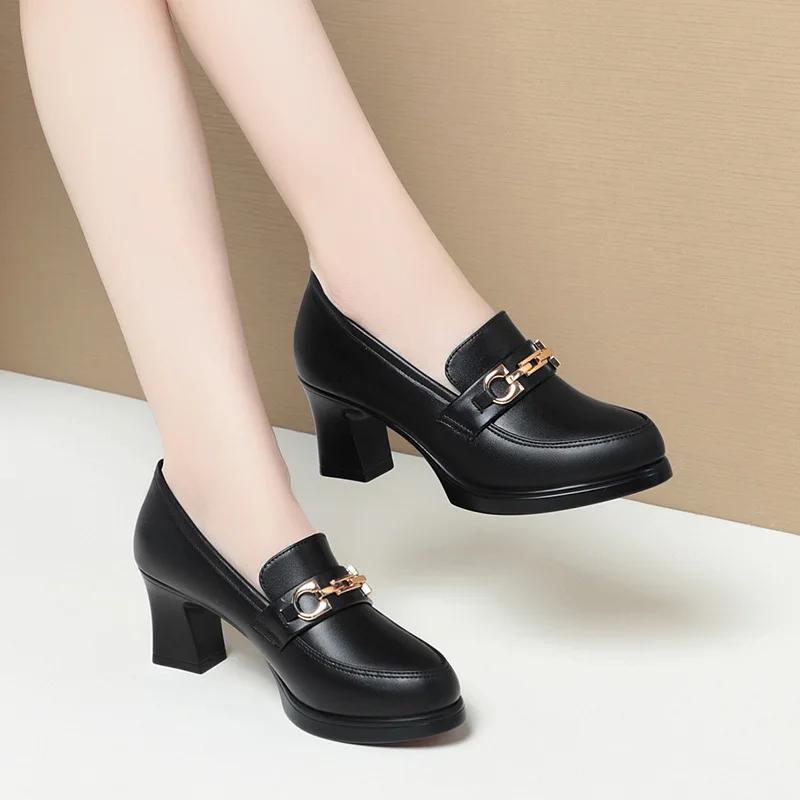 Весенние туфли на высоком каблуке, женские туфли-лоферы в британском стиле с острым носком на толстом каблуке, женские элегантные туфли-лодочки Zapatos Para Mujer