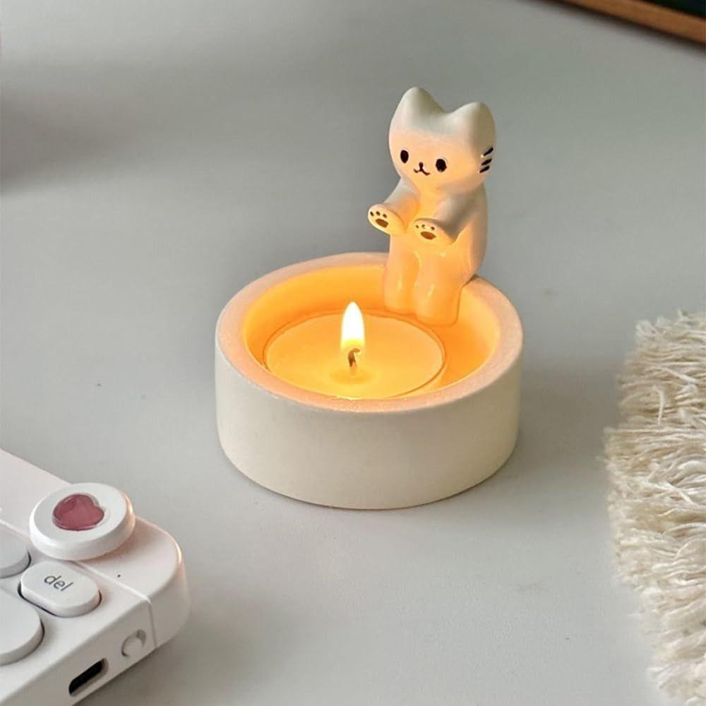 Scented Light Holder Cartoon Kitten Candle Holder Resin Cat Aromatherapy Candle Holder