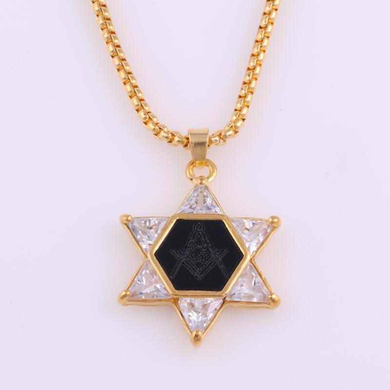 Vintage Hexagram Freemason Jmxd Zircon Mens Alloy Pendant Necklace