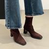 Fashionable  Square Head Sexy Suede Casual Work Boots for Winter Comfortable Zipper Banquet Elegant High Heels Women's Boots