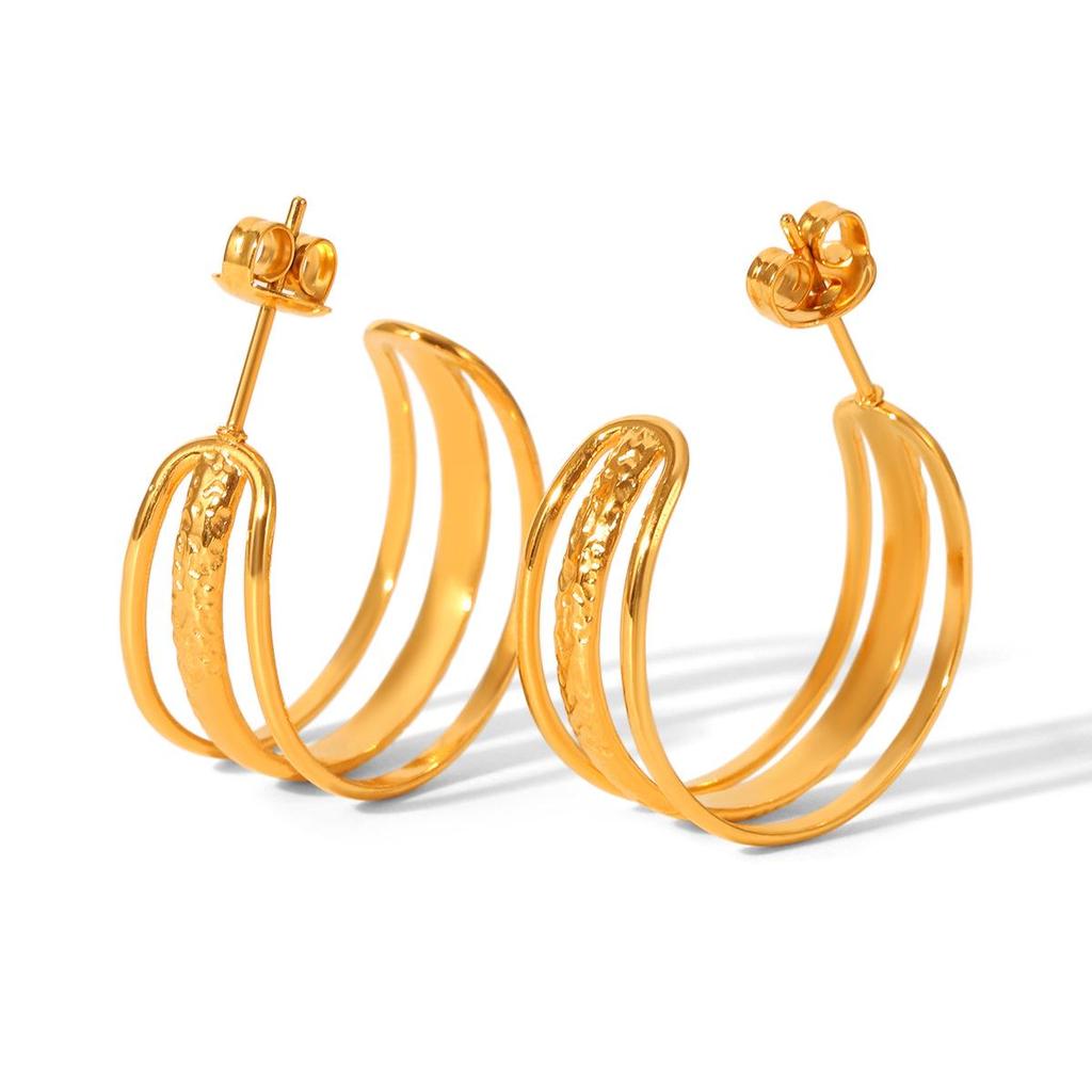 Trendy 18K Gold Irregular Titanium Steel Multi-Layer Earrings for Women
