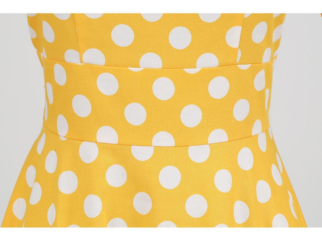 Polka Dot High-Waisted Midi Swing Dress with Short Sleeves