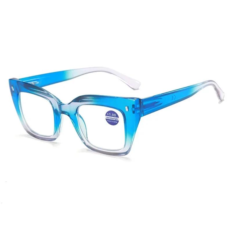 Толстые очки для чтения с большой оправой Модные очки от пресбиопии радужной расцветки для женщин Очки с прозрачными линзами, блокирующие синий свет