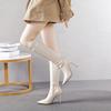 9.5Cm beige boots women's 2025 new pointed high-heeled small boots 150 but knee tall and thin