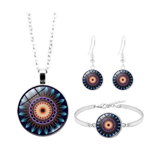 Набор украшений Кабошон Мандала Ожерелье Женский Кулон Серьги Стеклянный Браслет Подарок ARI