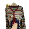 Contrasting Color Rainbow Stripe Knitted Cardigan Autumn and Winter New Fashion Temperament Age-reducing and Thin Long-sleeved Sweater