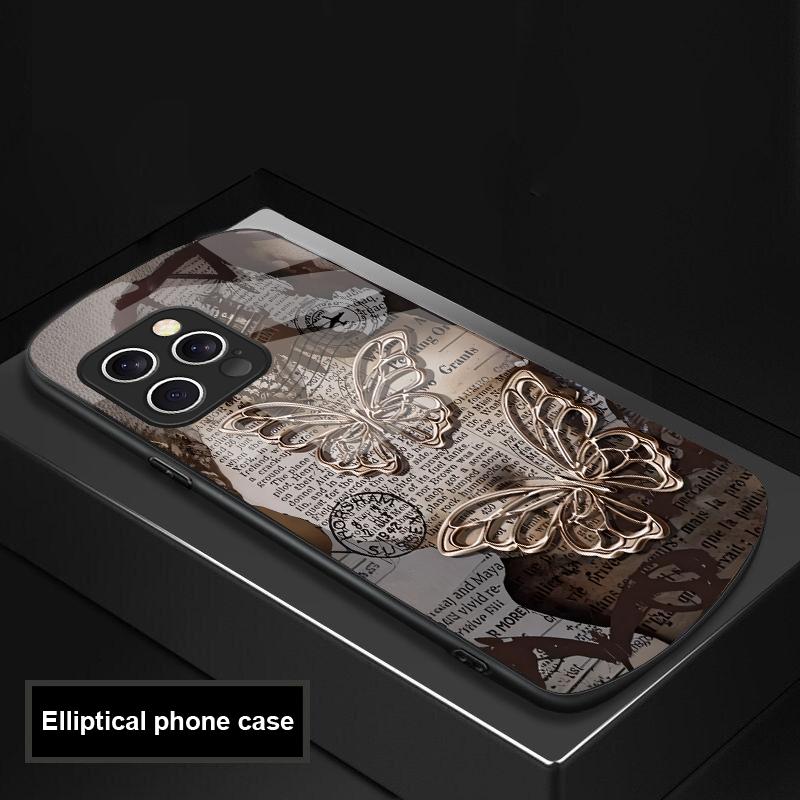 Винтажная бабочка для iPhone 16 Pro Max 15 Pro 14 13 12 Mini 11 XS Max XR 7 8 Plus SE 2022 Эллиптический стеклянный чехол для телефона
