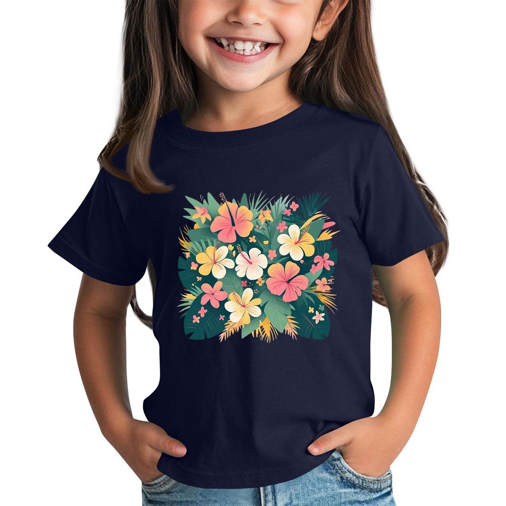 Children's Fashion Daily Printed Round Neck Short Sleeved Casual T-shirt Top