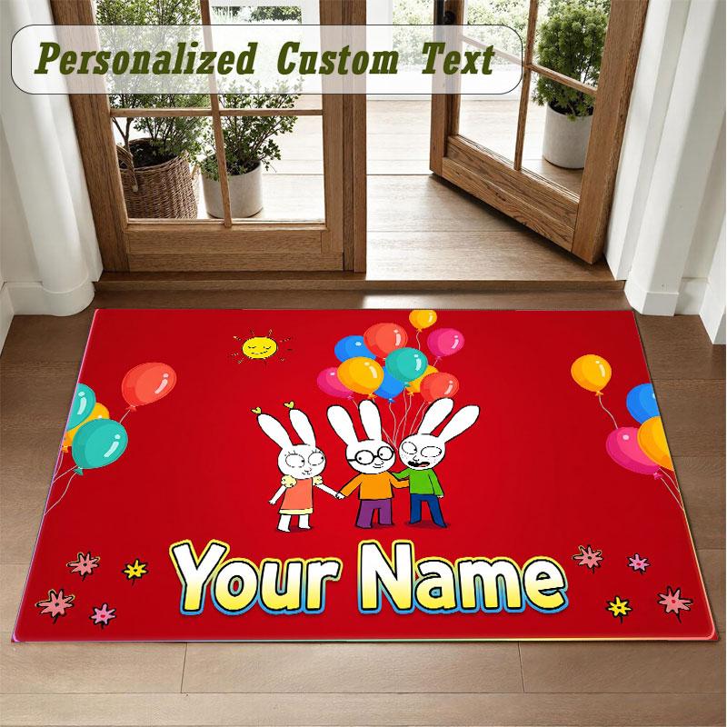 Crystal Velvet Square Rug Custom NameSimon Super Rabbit Pattern Non Slip Home Floor Decor Rug