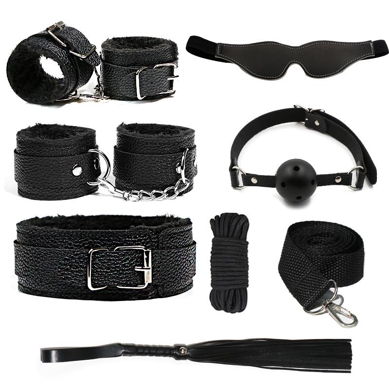 Набор секс-игрушек SM, набор секс-игрушек для пар из 7 предметов, ошейник и поводок, наручники, манжеты на лодыжке, кнут, шарик для рта, маска для глаз, опора из 10-метровой веревки, товары для взрослых