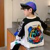 Весна Осень Мальчики Круглый вырез Свободный Контрастный Мультфильм Тигр Толстовка Школьники Дети Спортивный свитер Топы