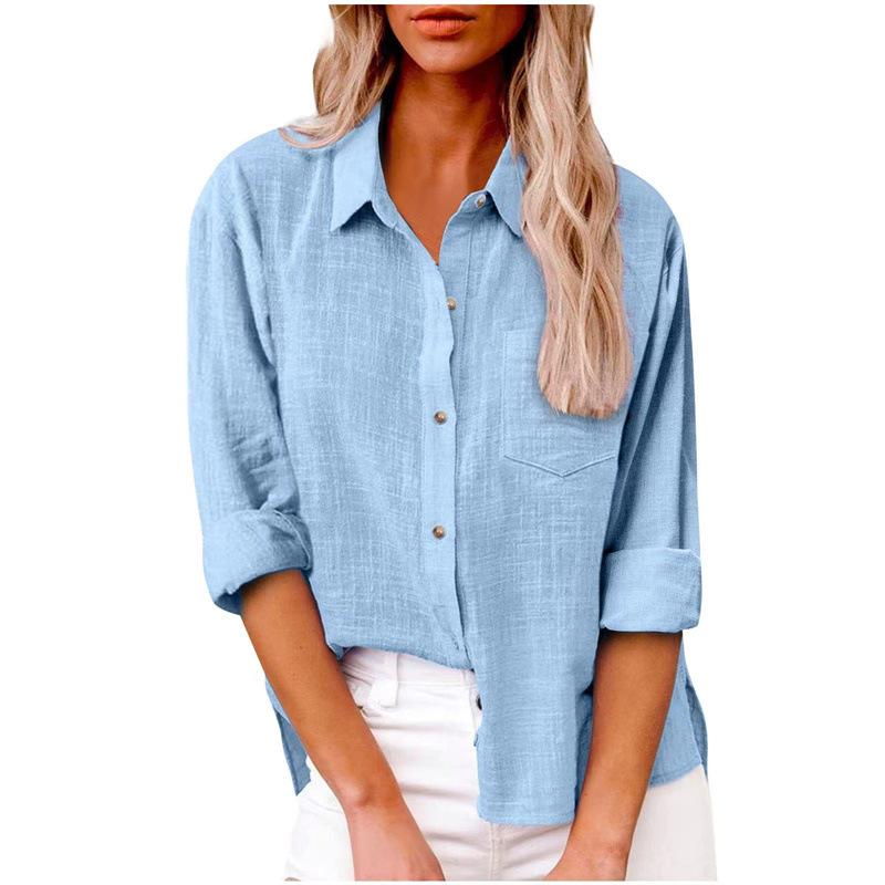 Plus Size Cotton Linen Long Sleeve Shirts for Women T Shirt Solid T-Shirt Tshirt Elegant Casual Loose Tops Tees Streetwear