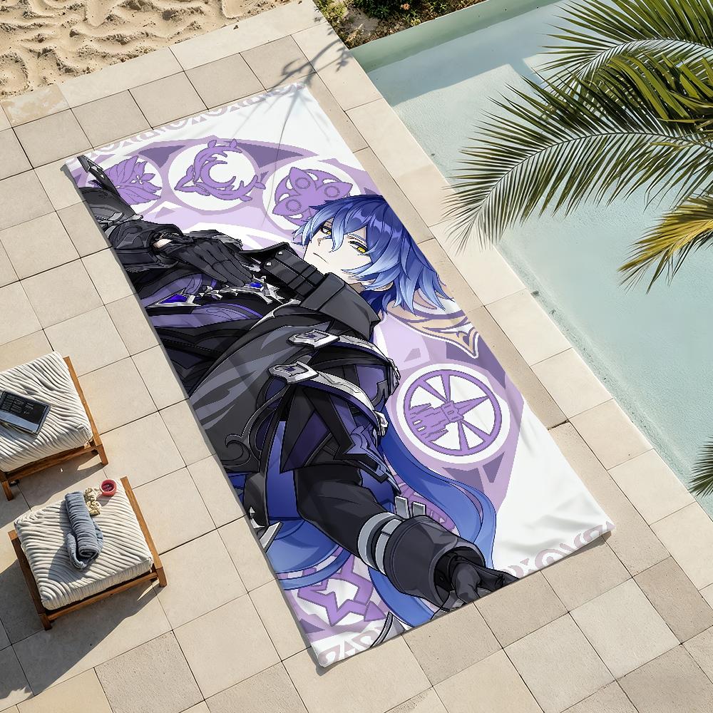 Game Flins Genshin Impact Towel Soft Lightweight Anti-Sand Large Beach Towel Quick-Drying Bath Sports Family