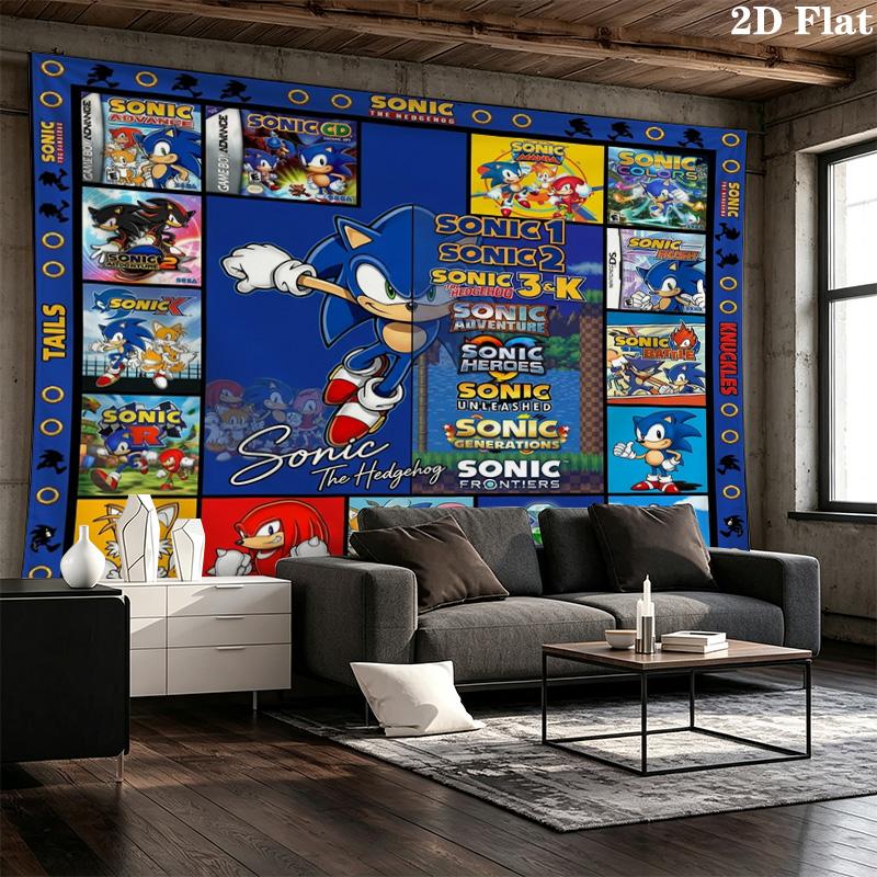 Sonic Hedgehog Wall Tapestry Aesthetic Wall Hanging Printed Fabric Blanket Decorative Tapestries For Bedroom Living Room Home Decor