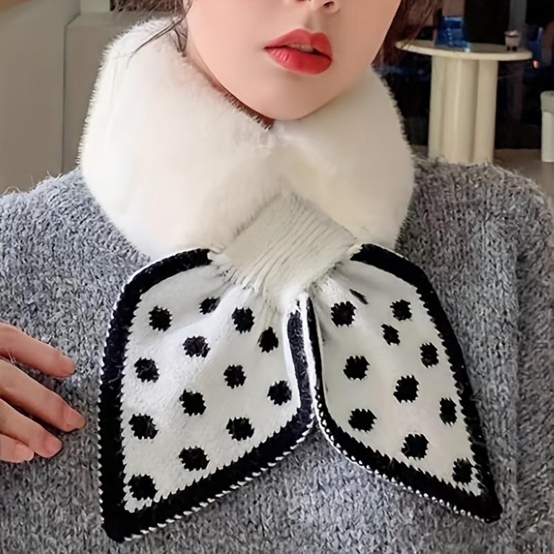 Женский осенне-зимний шарф в горошек с принтом в стиле пэчворк, цветная плюшевая шаль, вязаный шарф с крестом, воротник, толстая накидка на шею