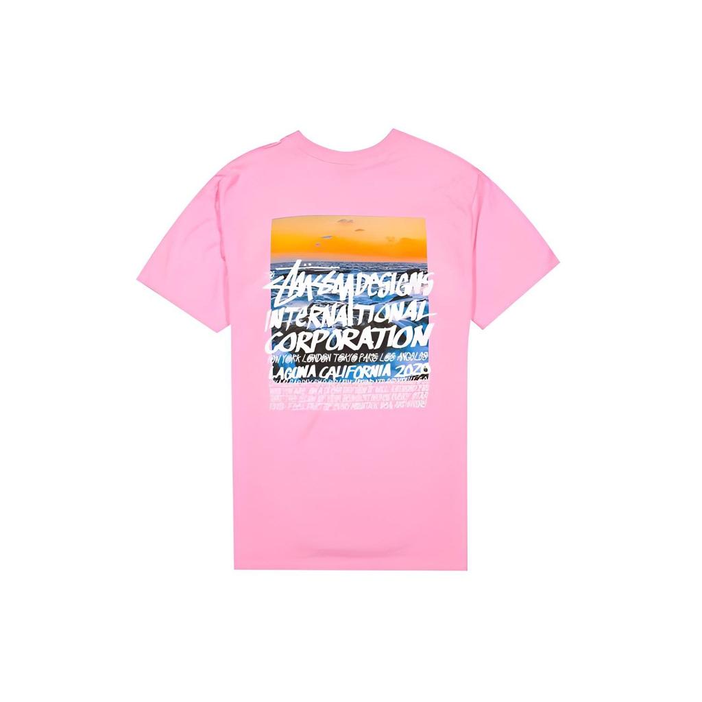 Stussy Унисекс футболка с принтом 'Солнечная морская гладь', короткий рукав, американский винтаж, топ 1904502-розовый
