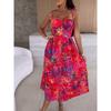 Mid-Length Sling Dress European and American Summer Tie Chest Pad Print Slim Fit A Word Sleeveless Skirts Dress