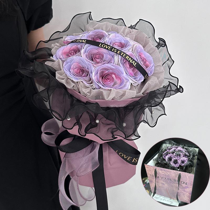 Букет искусственных роз из 19 голов Подарок на День святого Валентина Искусственный цветок Букет из роз и мыла для свадьбы, дня рождения, вечеринки DIY подарок