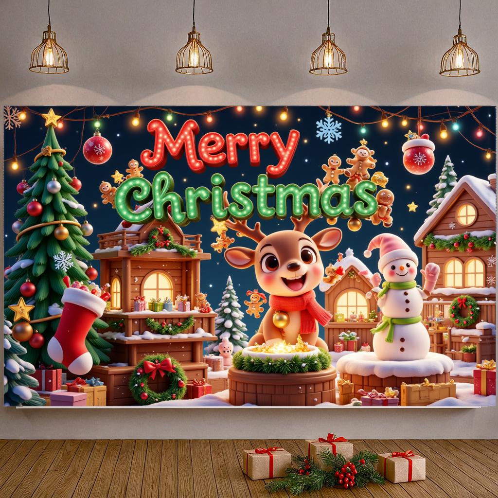 Праздничный Баннер Мультяшная Праздничная Сцена Фон С Рождеством Праздничный Венок Праздничное Украшение Для Уличного Размещения Фотосъемки