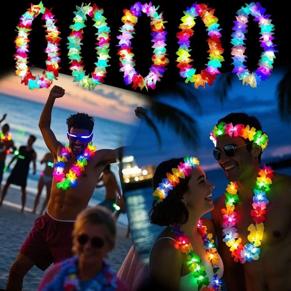 Пляжные Аксессуары Цветочный Венок Разноцветный Светящийся Лей Гавайская Цветочная Гирлянда Товары для Вечеринки
