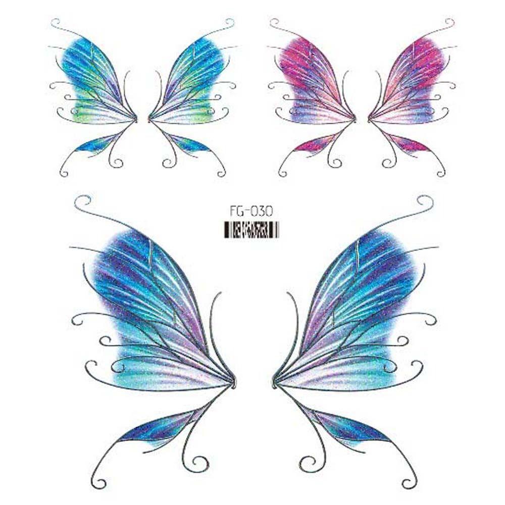 Временные татуировки Лунное лицо Крылья Поддельная татуировка Наклейки татуировки бабочки Наклейки татуировки цветы