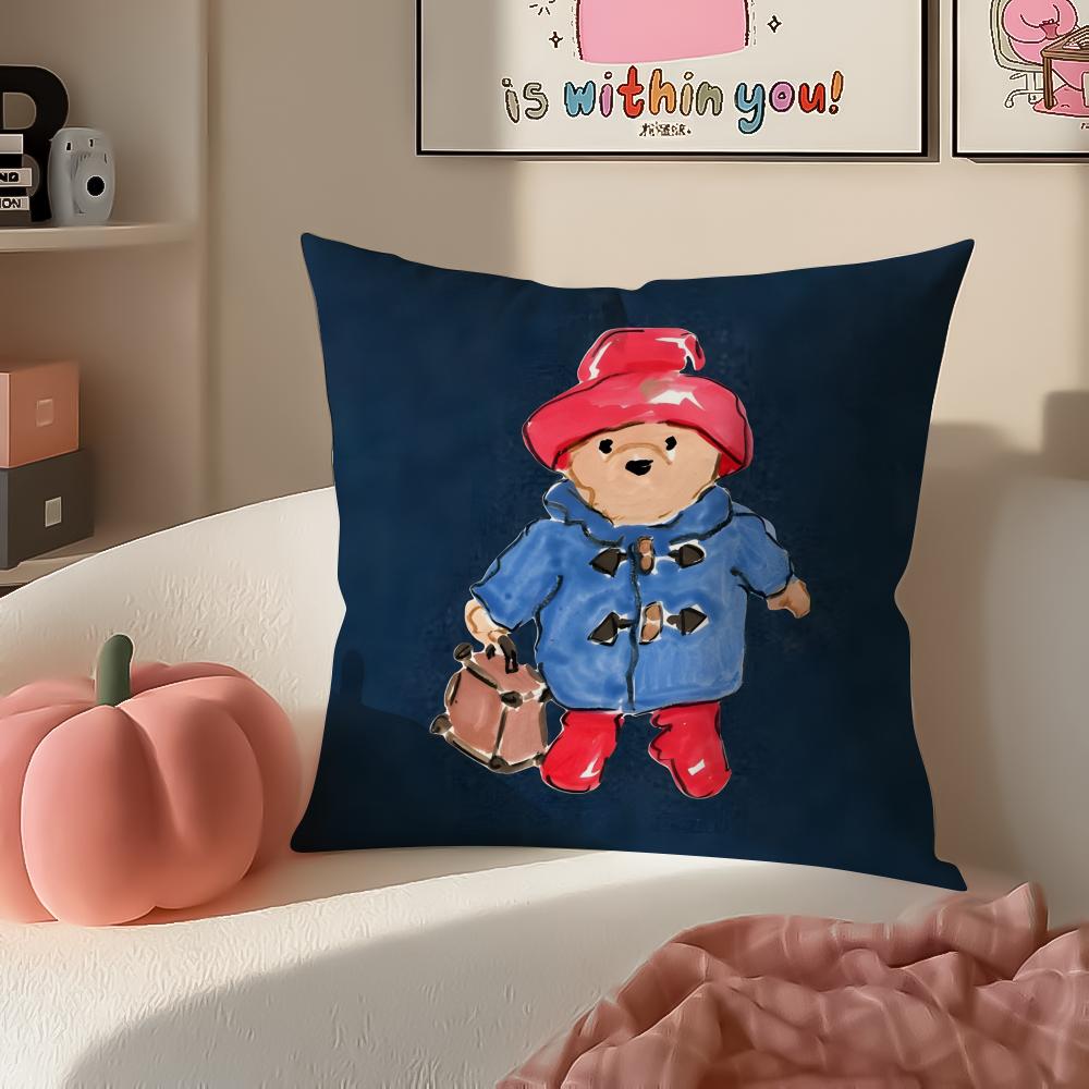 Cute PPaddington Bear Cushion Cover Pillowcase Short Plush Invisible zipper Room Sofa Cushion Cover