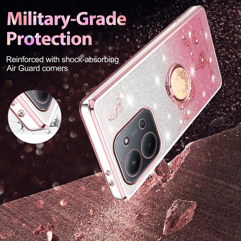 Для Xiaomi Redmi 15C 4G (США) (173мм)/5G (США) (173мм)/Poco C85 4G (173мм) Чехол-подставка ТПУ Цветы Чехол для телефона Градиент Блестки