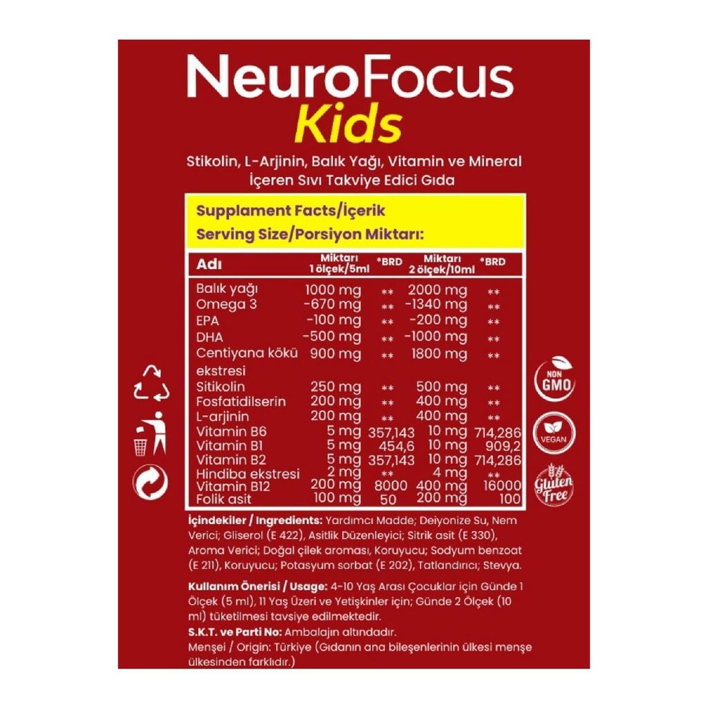 Neurofocus Kids Citicoline Fish Oil L-arginine Phosphotydilesin Syrup 150 Ml