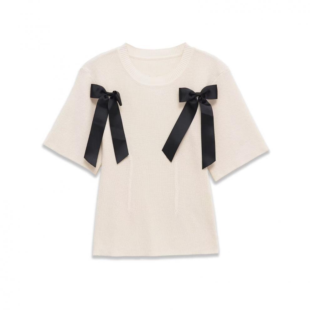 European and American style, new women's clothing, fashionable, versatile, cross-border temperament bow-tie soft knitted sweater