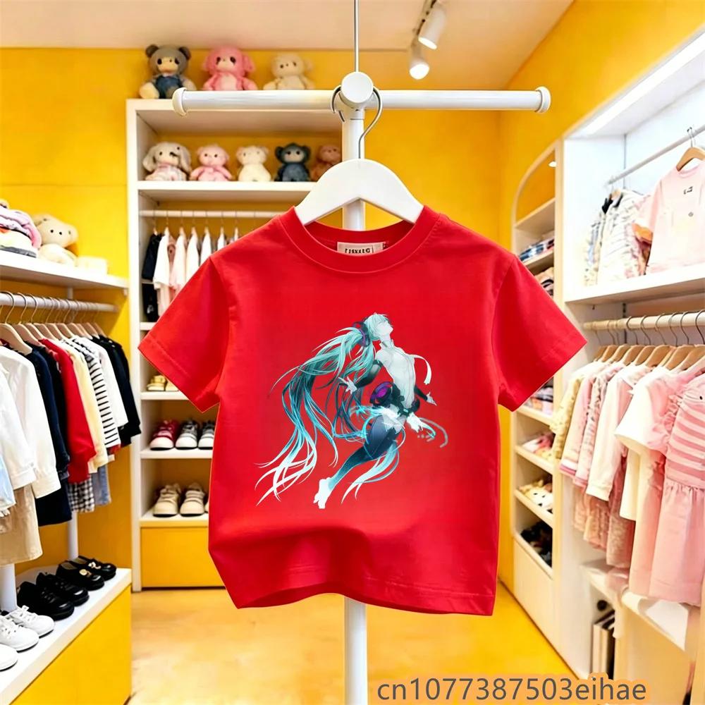 Trendy Kawaii Hatsune Miku Kids Short Sleeve TShirt Anime Print Crew Neck Pullover Summer Casual Cute Daily Wear for Boys Girls