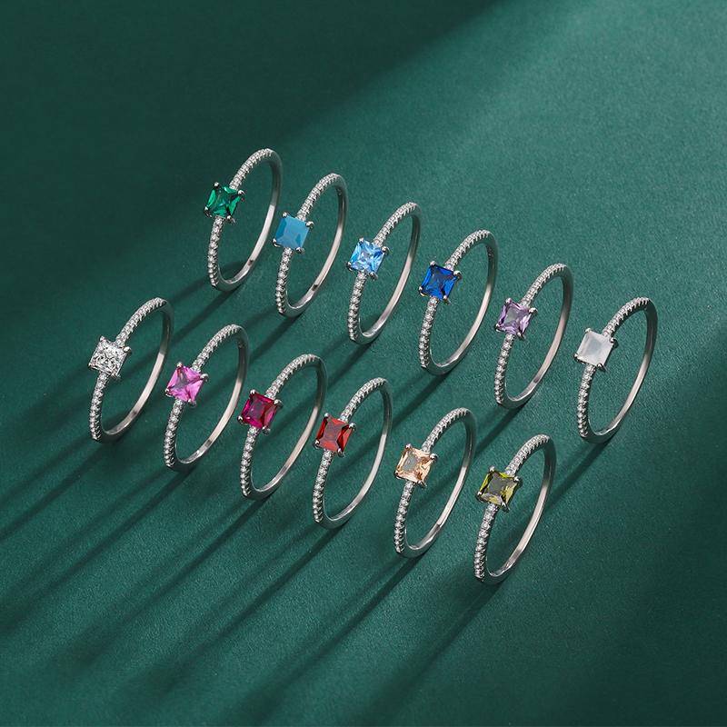 Классическое кольцо с двенадцатью звездами, красочное квадратное кольцо с полным цирконом для женщин, оригинальное стерлинговое серебро, подарок на день Святого Валентина, ювелирные изделия