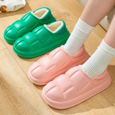 Новые зимние домашние водонепроницаемые хлопковые туфли для женщин и мужчин, теплые плюшевые удобные шлепанцы для дома и улицы, мягкая подошва, облегающие каблуки, тапочки