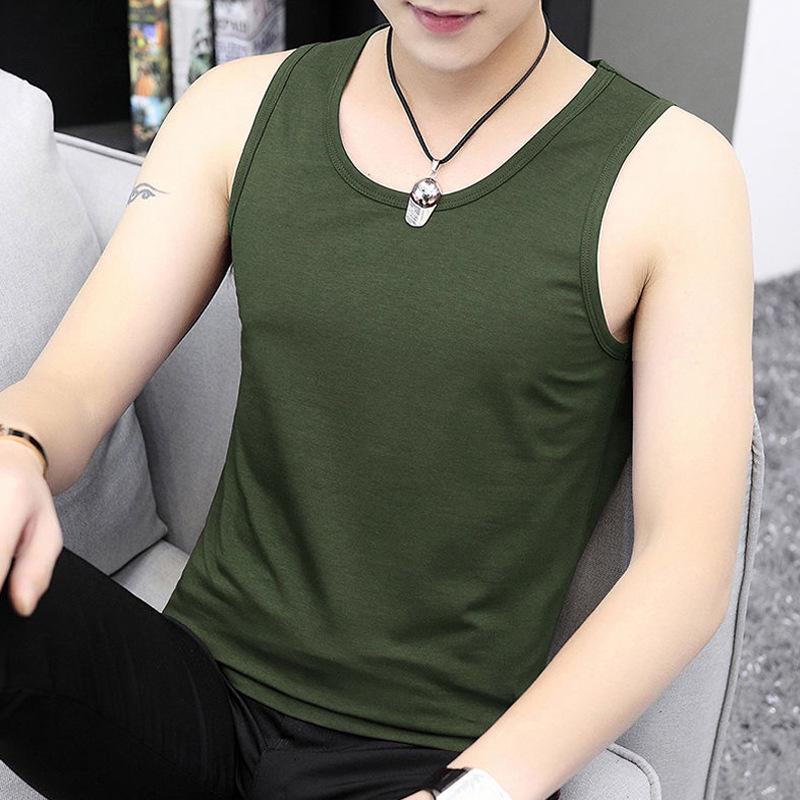 Мужская облегающая корейская спортивная безрукавка - дышащая, повседневная, однотонная рубашка с круглым вырезом