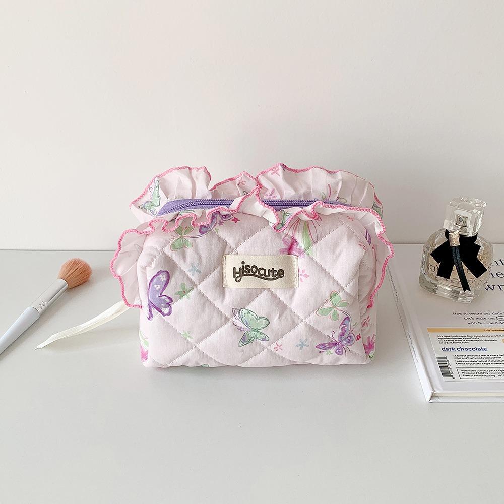 Кружевная косметичка с принтом бабочек, большой вместимости, кружевной пенал, милые сумки для хранения, для женщин