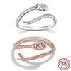 2pcs 925 Sterling Silver Ring Adjustable Retro Textures Spirit Snake Rings Platinum Gold Plated Zircon Fashion Jewelry Loop Gift