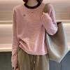 Свитшот для женщин, хлопковая свободная футболка большого размера с длинным рукавом, флисовая утолщенная удобная круглая горловина, повседневный пуловер, топ, свитшот