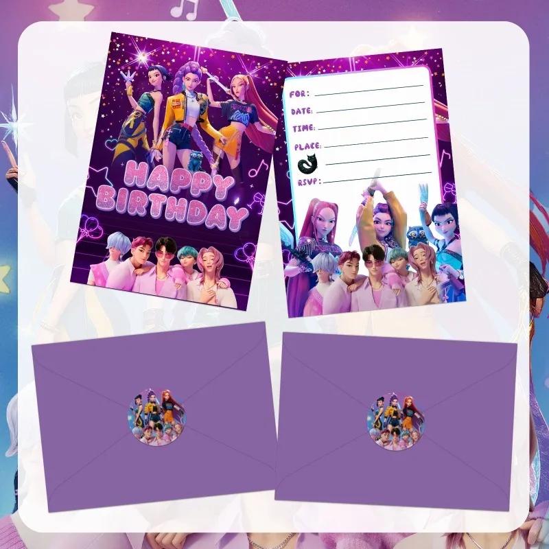 Kpop Devil Hunter Theme Invitation Card Purple Single Page Type Event Birthday Christmas Party Supplies