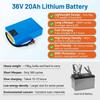 German Stock 36V 20Ah Blue Rectangular Lithium Battery with 2600mAh 10s8p China Cells, 20A BMS & 3A Big Warhead Plug