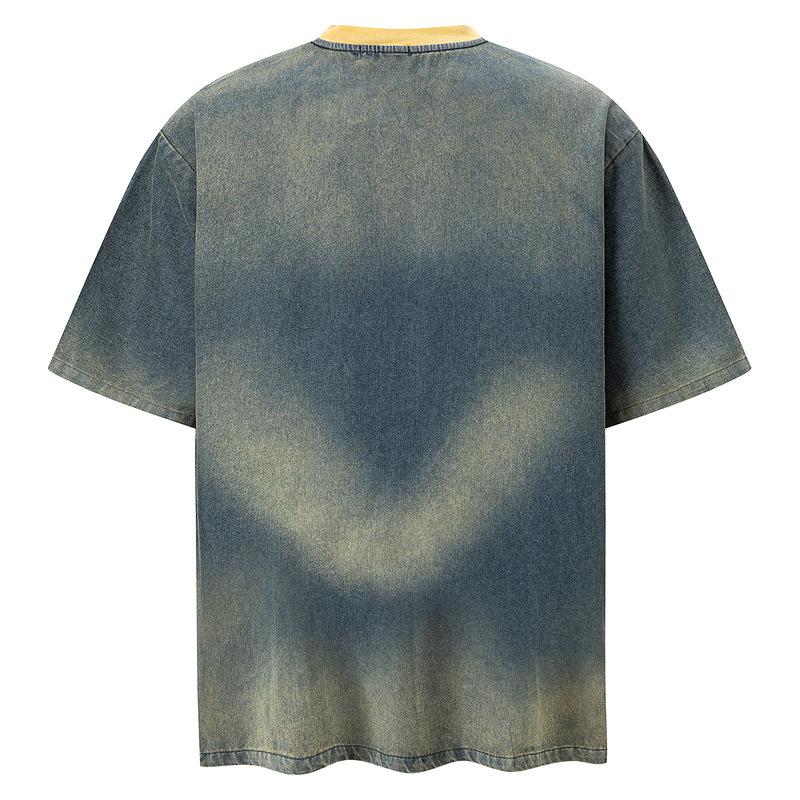 American trendy brand washed old denim short-sleeved T-shirt men's and women's summer retro loose couple half-sleeved t-shirt top
