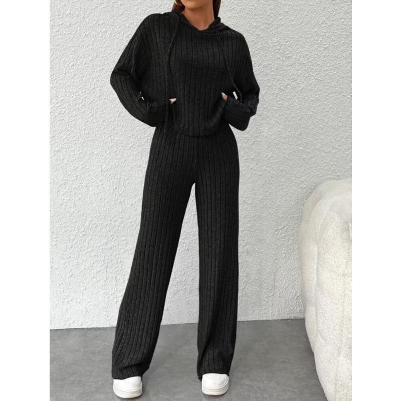 JKASHDK Женская мода повседневная весна осень однотонный принт длинный рукав с капюшоном брюки брюки костюмы