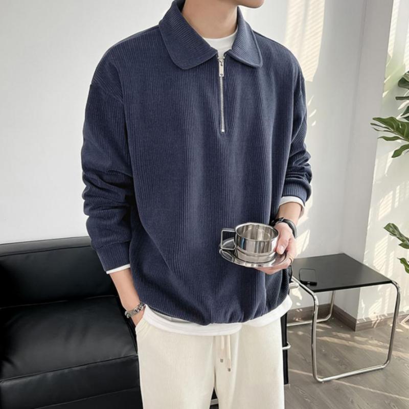 New Lapel Zipper Long Sleeve Pullover Men's POLO Shirt Trendy Men's Casual Fashion Ins Light Familiar Style Top