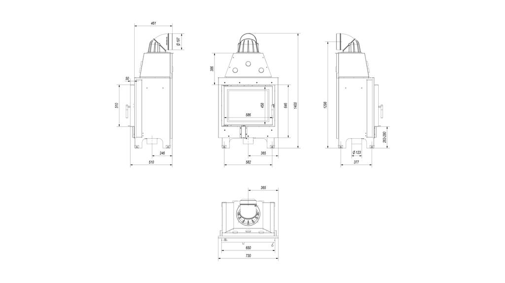 Steel fireplace KRATKI MBZ 13 kW Ø 200 black thermotec
