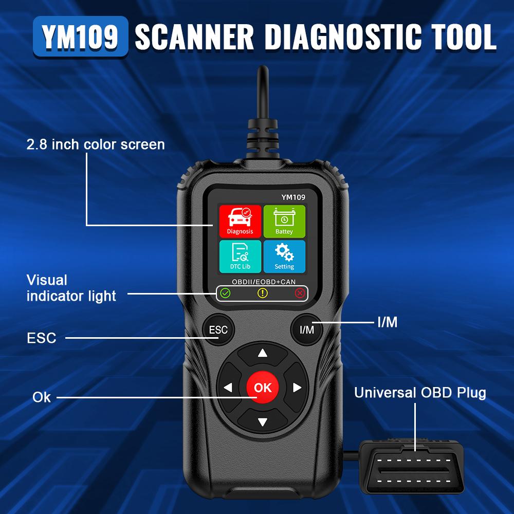 YM109 YM119 OBD Автомобильные диагностические инструменты Чтение информации об автомобиле Работают для всех автомобилей OBD2 Сканер Многоязычный считыватель кодов