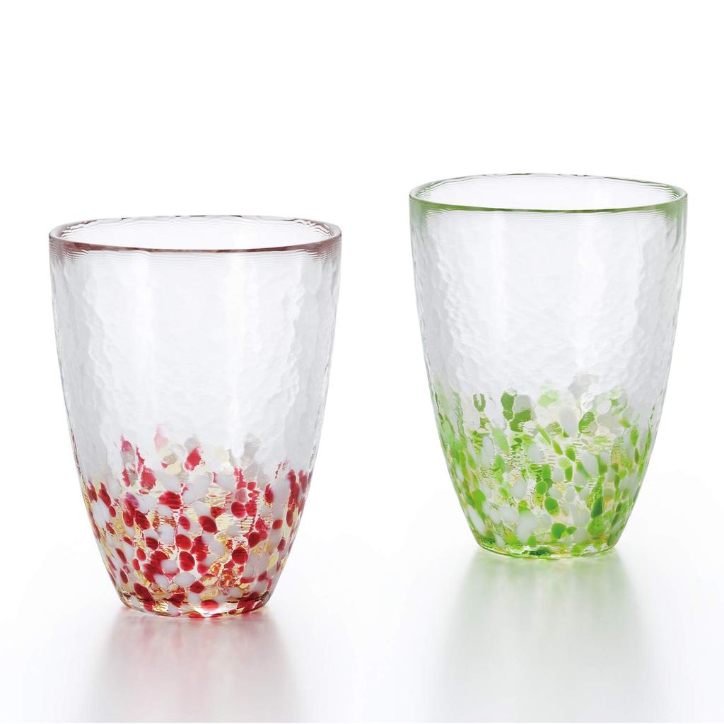 ADERIA Tsugaru Vidro Red and Blue Apple Tumbler Pair 300ml Presentation Box Made In Japan Glass Highball Cup Beer Stylish Glass Sake Gift Day Day