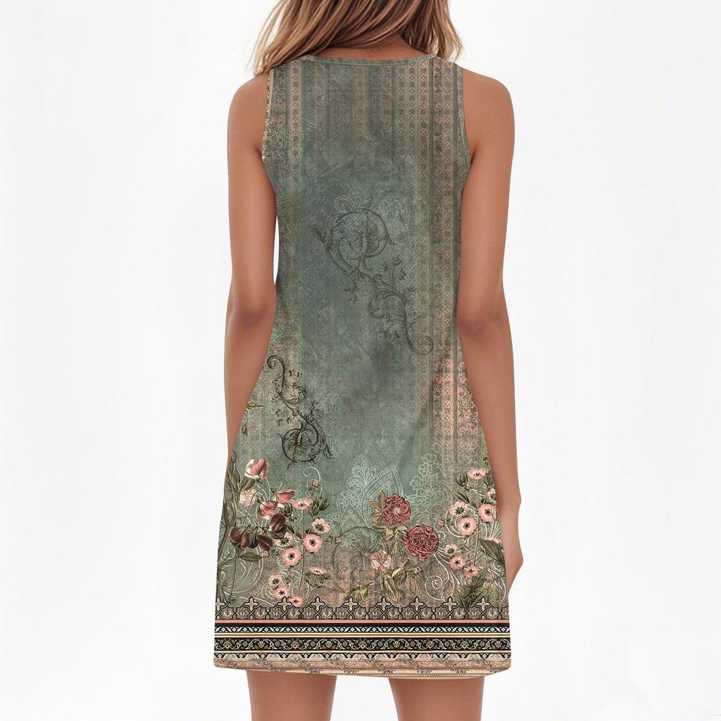 Женские летние платья с V-образным вырезом и принтом без рукавов Сарафан Повседневное платье